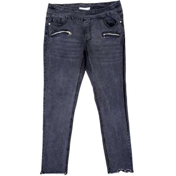 Cleo Women's Jeans Size 8 Pull-On Dark Wash Rough Cut Cuffs Ankle Glazers - Picture 3 of 13